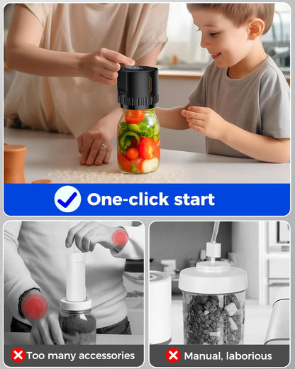 Jar Vacuum Sealer with Rechargeable Cordless Power and Universal Canning Lids, Quiet