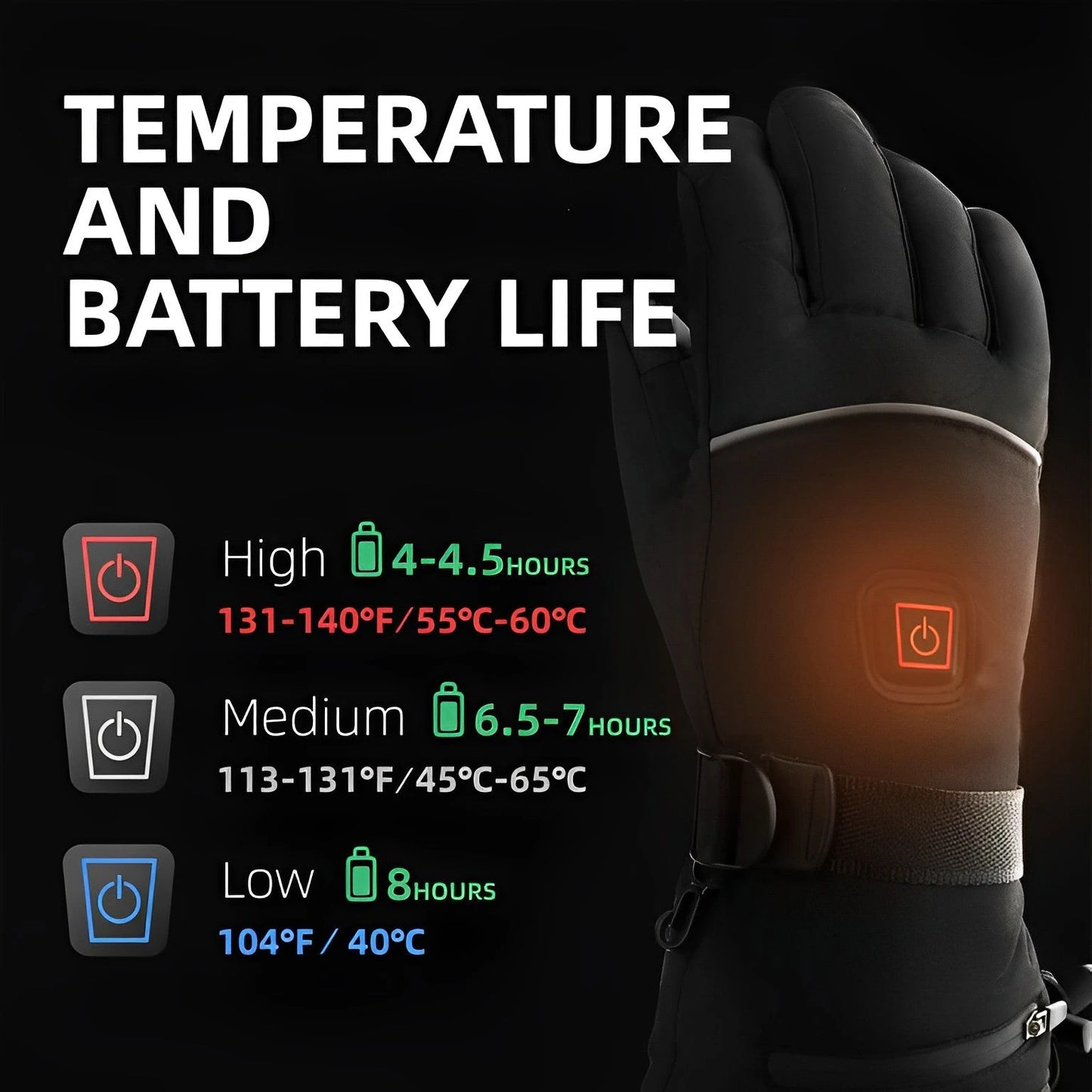 Rechargeable Heated Gloves with 3 Heat Levels and Water Resistant, One Size Fits Most Zolana