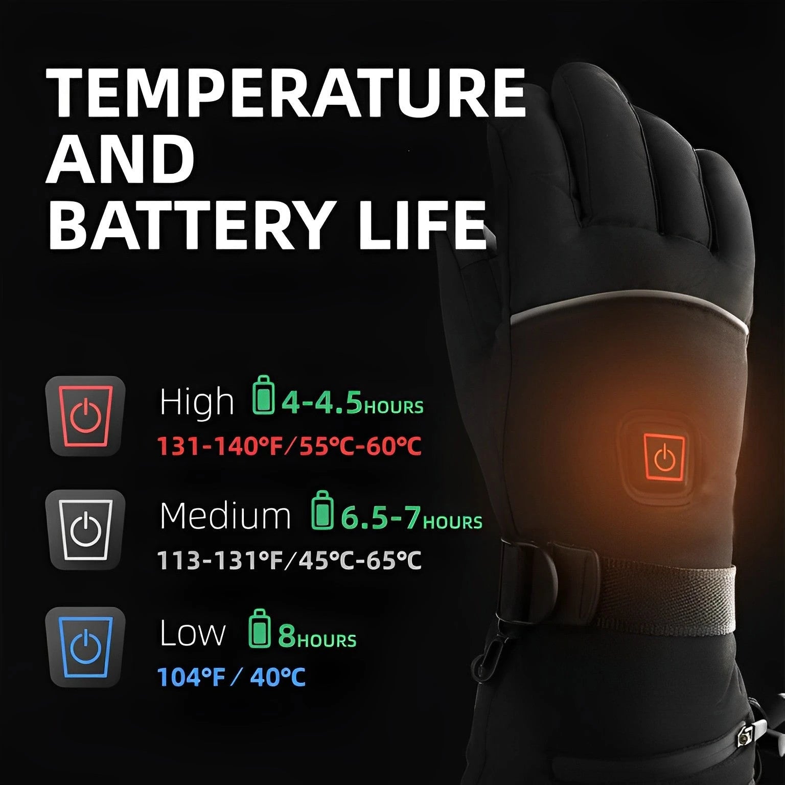 Rechargeable Heated Gloves with 3 Heat Levels and Water Resistant, One Size Fits Most Zolana