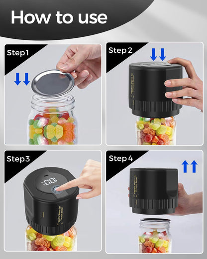 Jar Vacuum Sealer with Rechargeable Cordless Power and Universal Canning Lids, Quiet