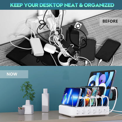 Multi Device Charging Station with 6 Slots and Smart Power Management, 60W Output Zolana