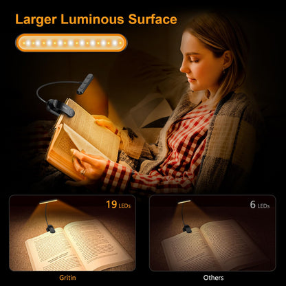 Rechargeable Book Light with Horizontal Head and 360° Gooseneck, USB-C, 3 Color Temps