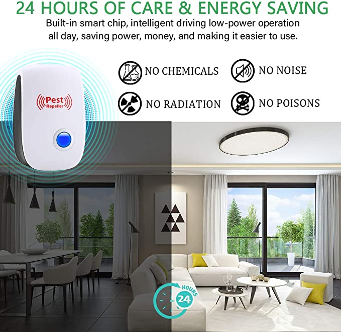 Ultrasonic Pest Repeller with Adaptive Frequency Cycling and Plug-In Design, 100-800 Sq Ft