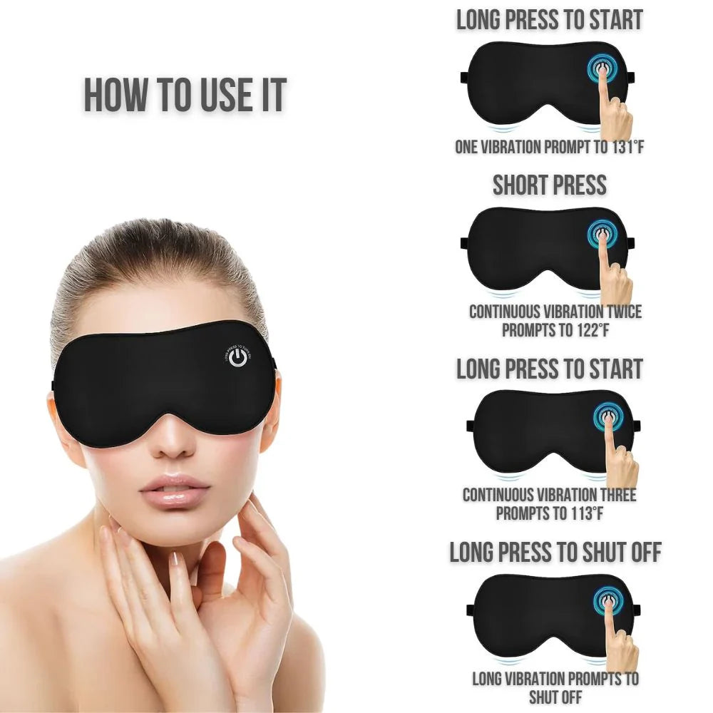 Heated Eye Mask with USB Rechargeable Battery and Three Heat Levels, Removable Silk Cover Zolana