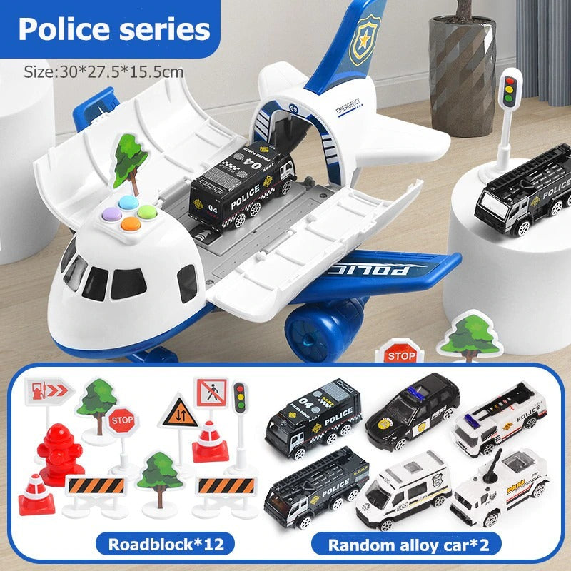 Airplane Play Set with Interactive Lights, Friction-Powered Plane and 20 Accessories