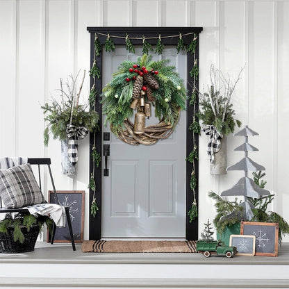 Christmas Wreath with Rustic Vine Base and Faux Greenery, 17 Inch