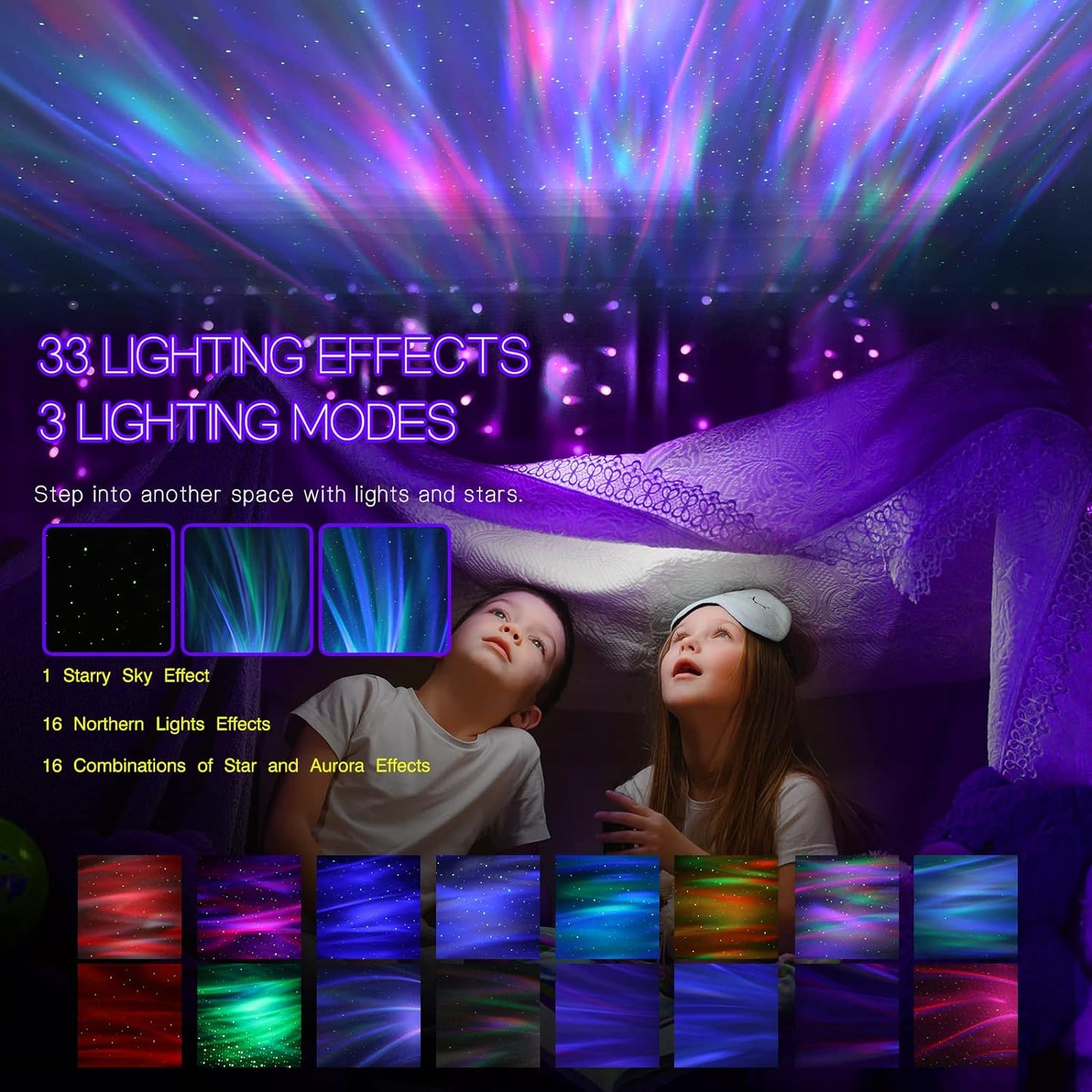 Northern Lights Projector with Stars and Bluetooth Speaker, Dimmable LED, Remote