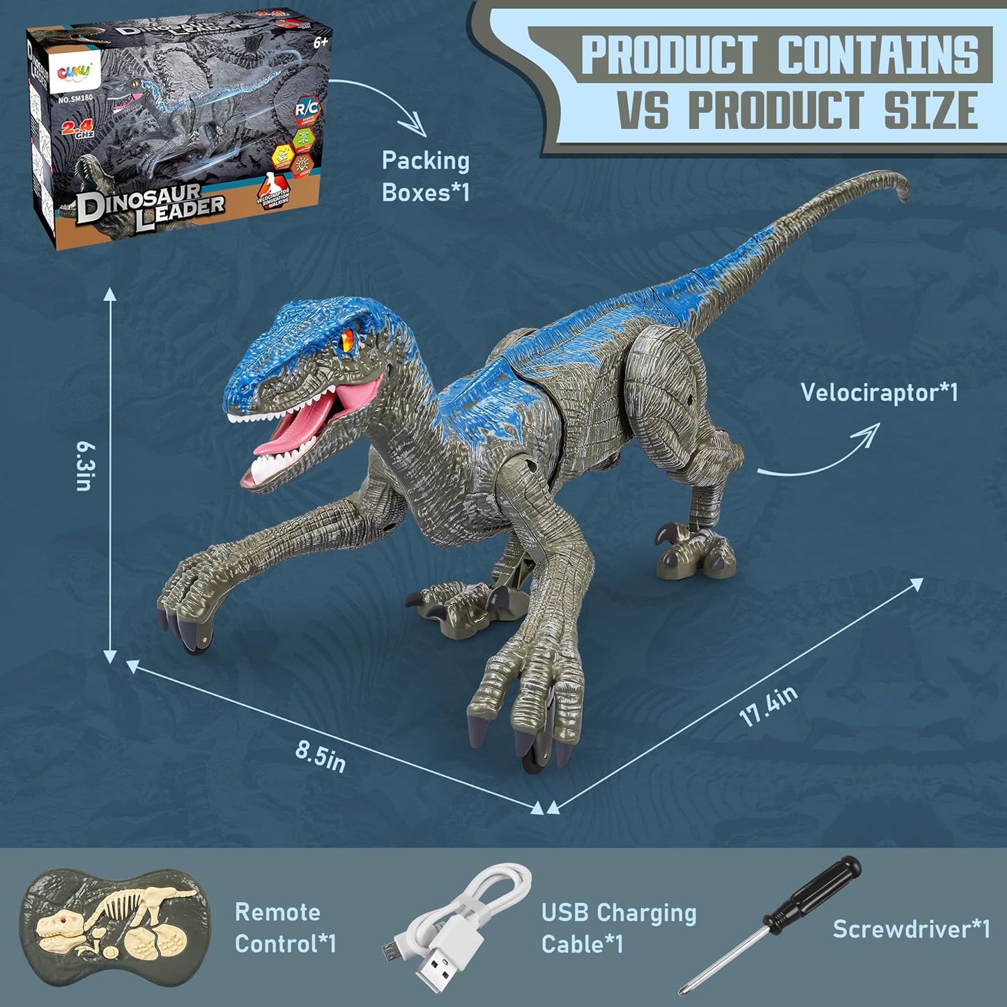 Remote-Controlled Dinosaur Toy with Lifelike Motion and Roaring Sounds, USB Rechargeable