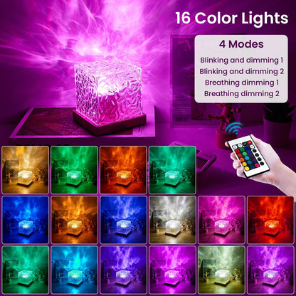 Northern Lights Projector with Ocean Wave Mode and 16 Color Options, Wood Accent