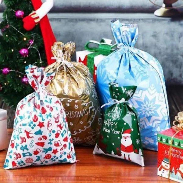 Christmas Gift Bags with Drawstring Closure and Laminated Finish, Assorted Sizes Set of 12 Zolana