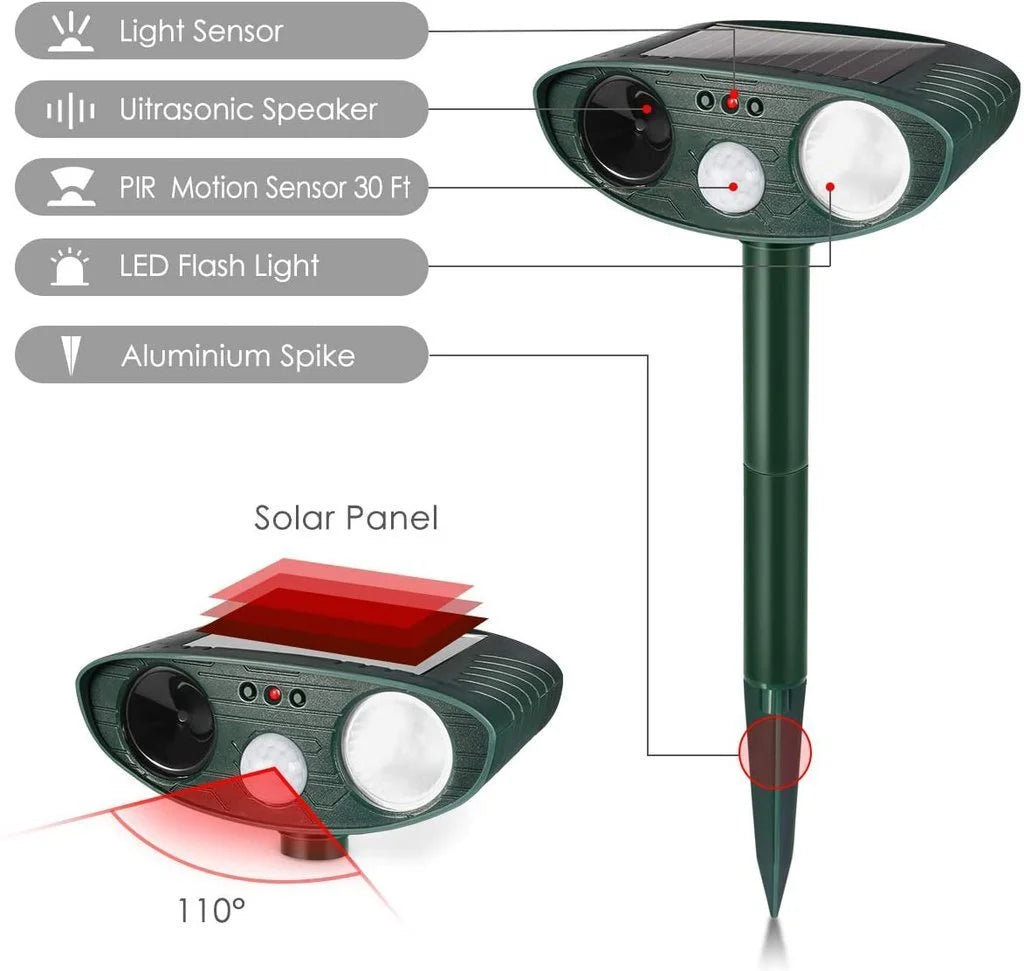 Ultrasonic Deer Repeller with Solar Panel and Motion Sensor, 4-Pack, Weatherproof