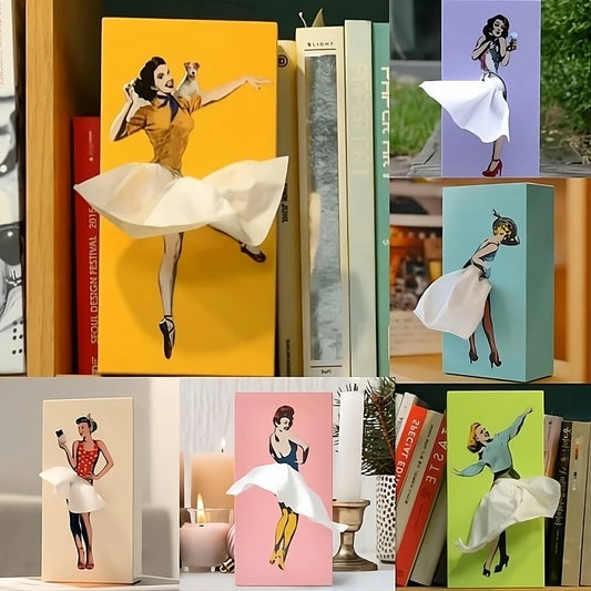 Tissue Box Cover with Fluttering Skirt and Weighted Base, Fits Standard Rectangular Boxes Zolana