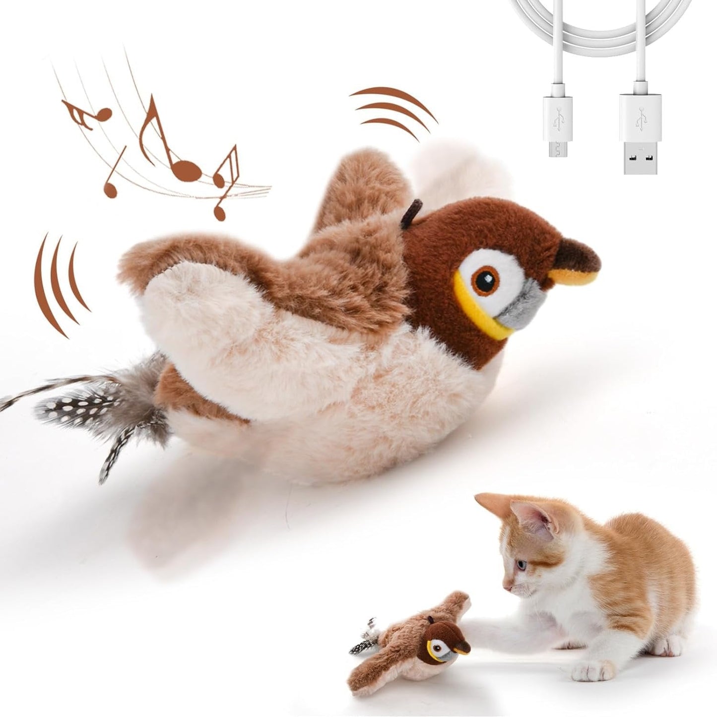 Interactive Cat Toy with Motion-Activated Chirps and Fluttering Wings, USB-C Rechargeable
