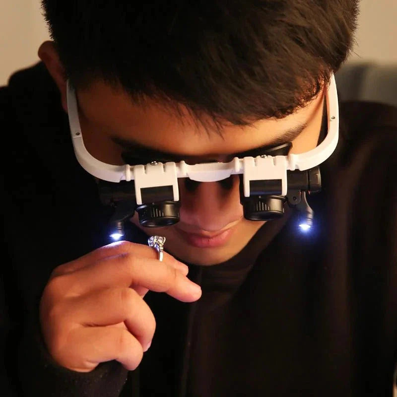Head-Mounted Magnifier with Dual Adjustable LEDs and Interchangeable 8x/15x/23x Lenses Zolana