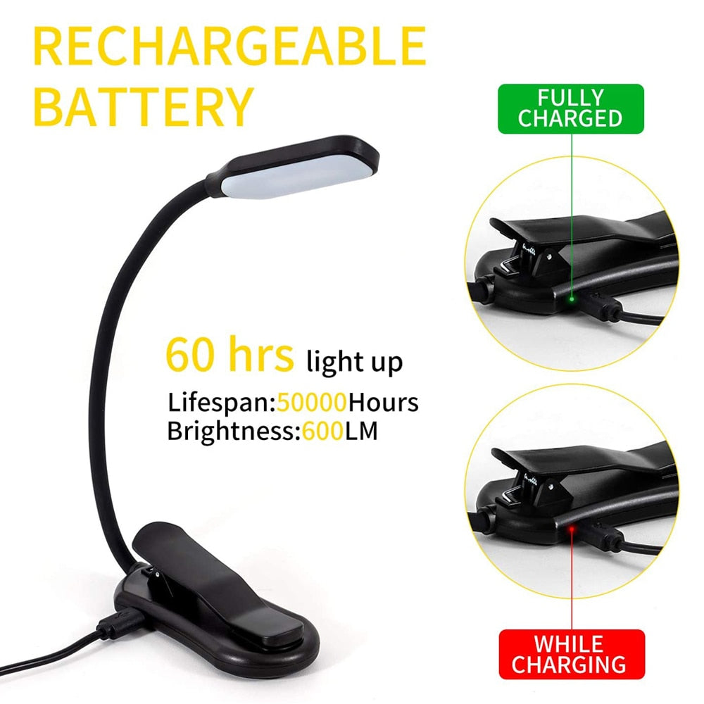 Book Light with Clamp and Adjustable Color Modes, USB Rechargeable Zolana