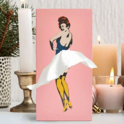 Tissue Box Cover with Fluttering Skirt and Concealed Weighted Base, Fits Standard Boxes