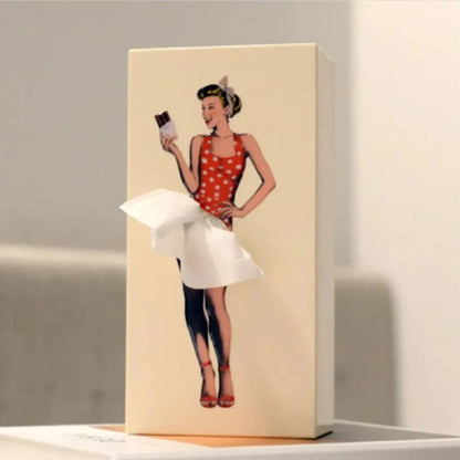 Tissue Box Cover with Fluttering Skirt and Weighted Base, Fits Standard Rectangular Boxes Zolana