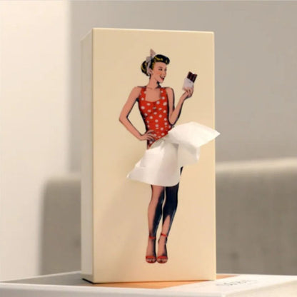 Tissue Box Cover with Fluttering Skirt and Concealed Weighted Base, Fits Standard Boxes
