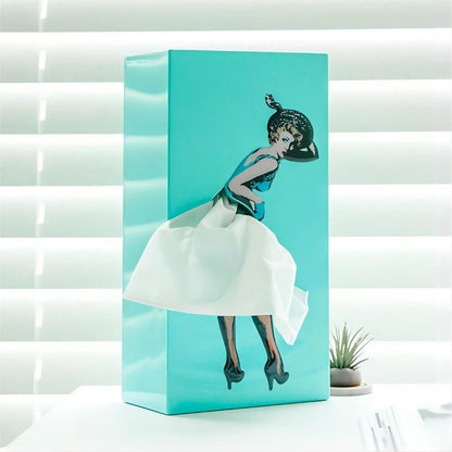 Tissue Box Cover with Fluttering Skirt and Weighted Base, Fits Standard Rectangular Boxes Zolana