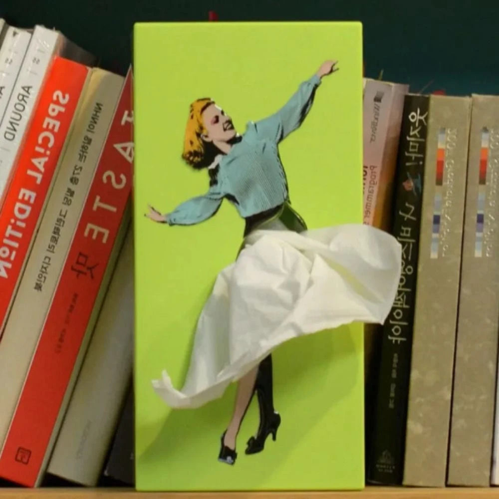 Tissue Box Cover with Fluttering Skirt and Weighted Base, Fits Standard Rectangular Boxes Zolana