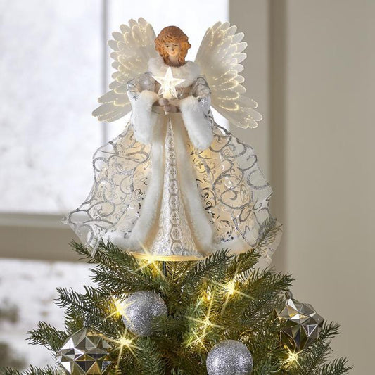 Angel Tree Topper with Animated Wings and Warm Star, Fiber Optic Lighting, 10-Foot Cord Zolana