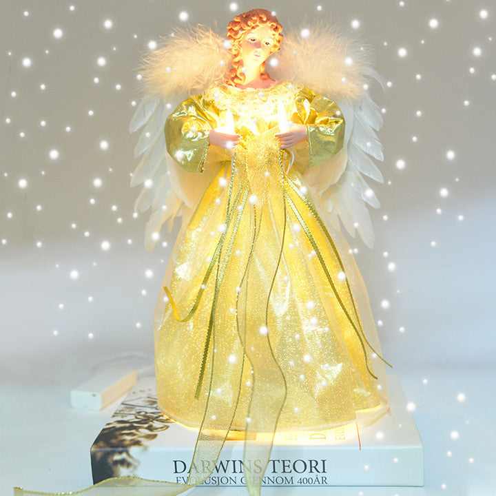 Angel Tree Topper with Animated Fiber Optic Wings and Warm White Star, Cone Base