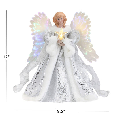 Angel Tree Topper with Animated Fiber Optic Wings and Warm White Star, Cone Base