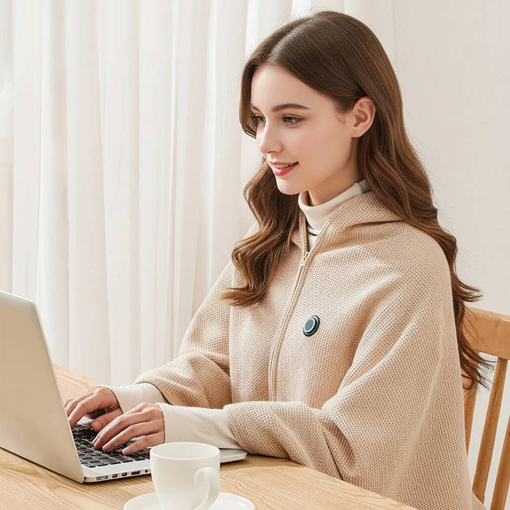 Heated Shawl with USB-C Power and Eight-Zone Carbon Fiber Heating, Zipper Closure Zolana