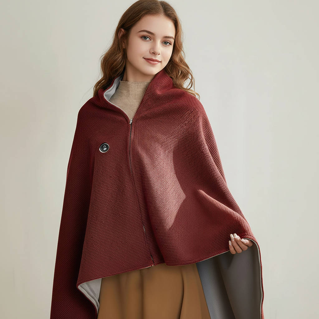 Heated Shawl with USB-C Power and Eight-Zone Carbon Fiber Heating, Zipper Closure Zolana
