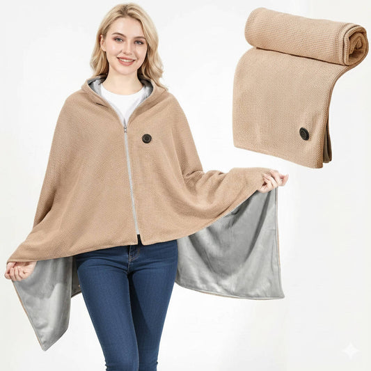 Heated Shawl with USB-C Power and 8-Zone Carbon Fiber Heating, Zipper Closure
