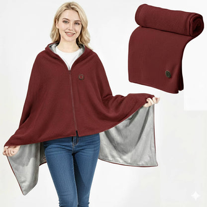 Heated Shawl with USB-C Power and Eight-Zone Carbon Fiber Heating, Zipper Closure Zolana