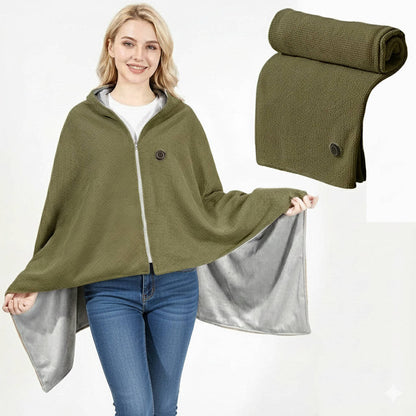 Heated Shawl with USB-C Power and Eight-Zone Carbon Fiber Heating, Zipper Closure Zolana