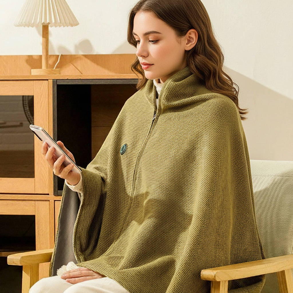 Heated Shawl with USB-C Power and Eight-Zone Carbon Fiber Heating, Zipper Closure Zolana