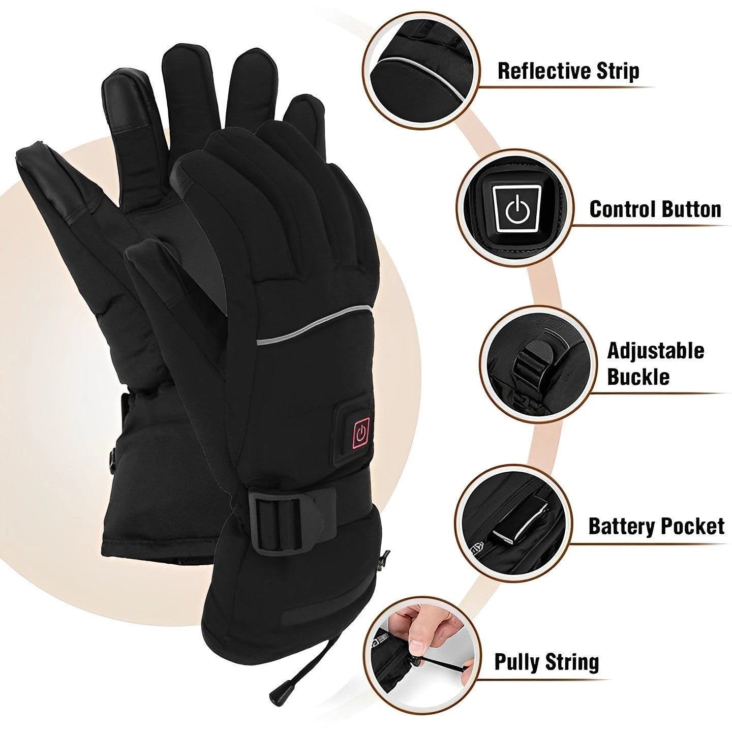 Rechargeable Heated Gloves with 3 Heat Levels and Water Resistant, One Size Fits Most Zolana