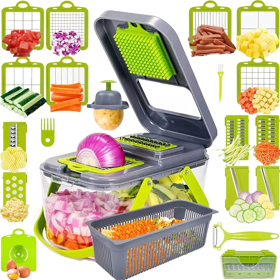 Vegetable Slicer with Interchangeable Blades and Storage Container, 18 Functions Zolana