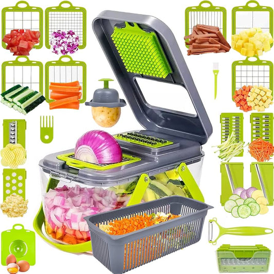 Vegetable Slicer with Interchangeable Blades and Storage Container, 18 Functions Zolana
