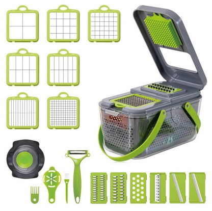 Vegetable Slicer with Interchangeable Blades and Storage Container, 18 Functions Zolana