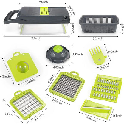 Vegetable Slicer with Interchangeable Blades and Collection Container, Non-Slip Base