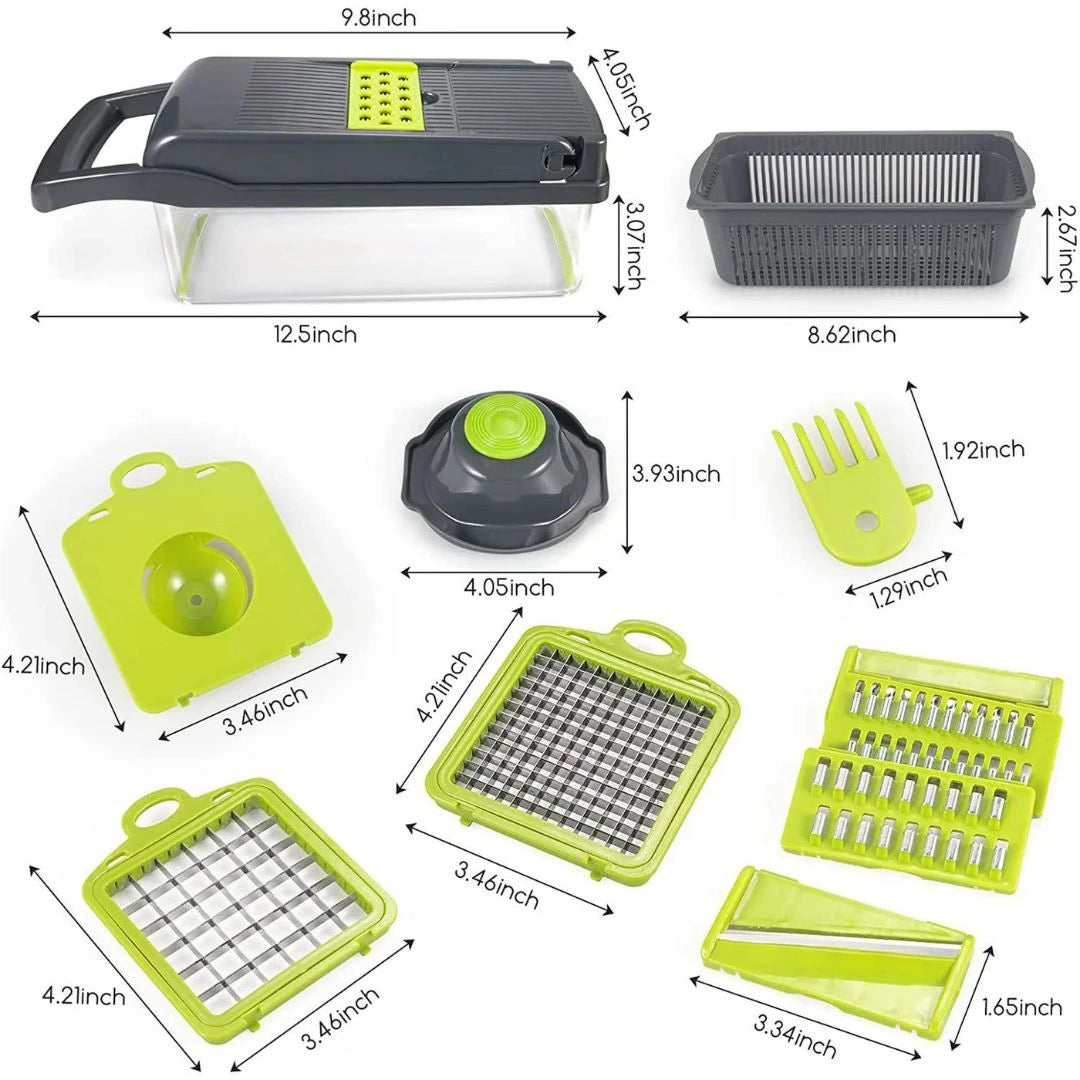Vegetable Slicer with Interchangeable Blades and Storage Container, 18 Functions Zolana