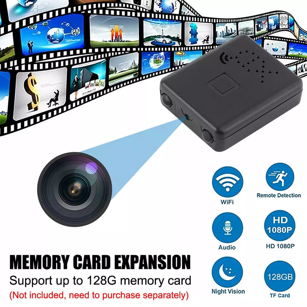 WiFi Security Camera with Night Vision and Motion Alerts, Mini 1080p 90 Degree Wide Angle