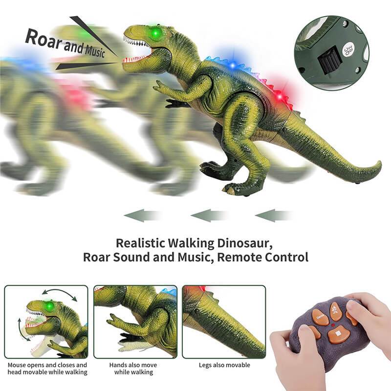 Remote Control Dinosaur Toy with Color LED Spikes and Roaring Sound, Walking Motion Zolana
