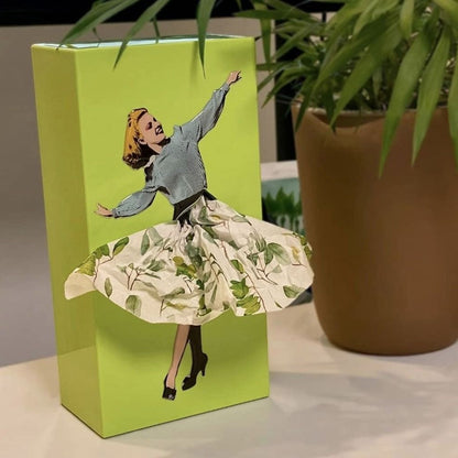 Tissue Box Cover with Fluttering Skirt and Concealed Weighted Base, Fits Standard Boxes
