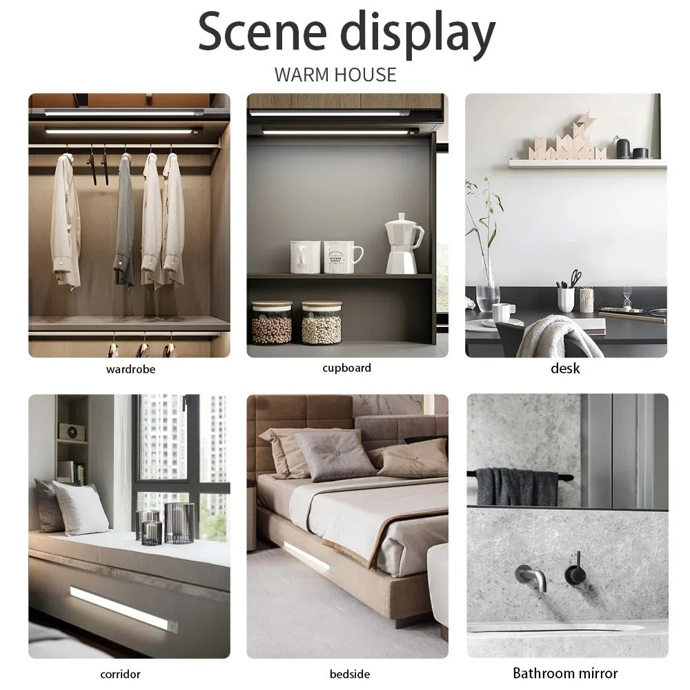 Closet Motion Sensor Light with Rechargeable Type-C and Magnetic Tool-Free Mounting, 9mm Slim
