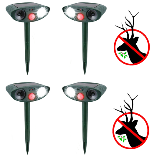Ultrasonic Deer Repeller with Solar Panel and Motion Sensor, 4-Pack, Weatherproof
