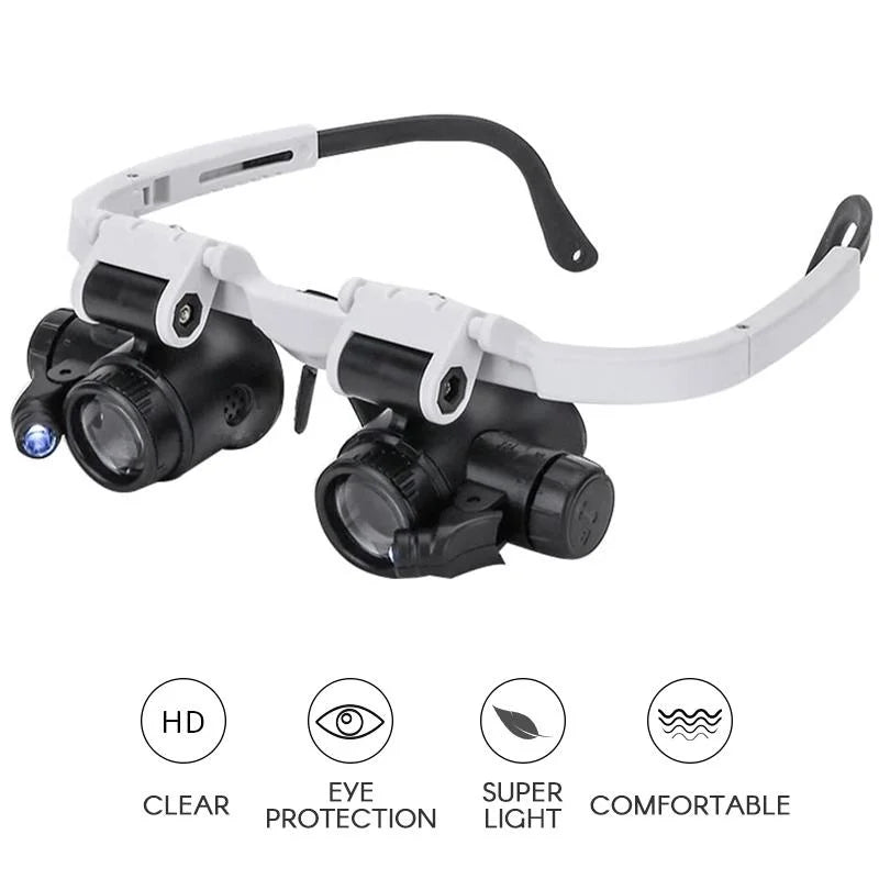 Head-Mounted Magnifier with Dual Adjustable LEDs and Interchangeable 8x/15x/23x Lenses Zolana