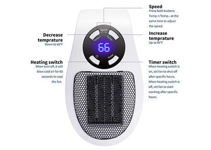 Portable Space Heater with 1500W Rapid Heating and Adjustable Thermostat, for 350 Sq Ft