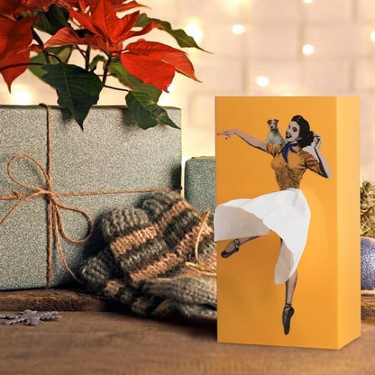 Tissue Box Cover with Fluttering Skirt and Concealed Weighted Base, Fits Standard Boxes