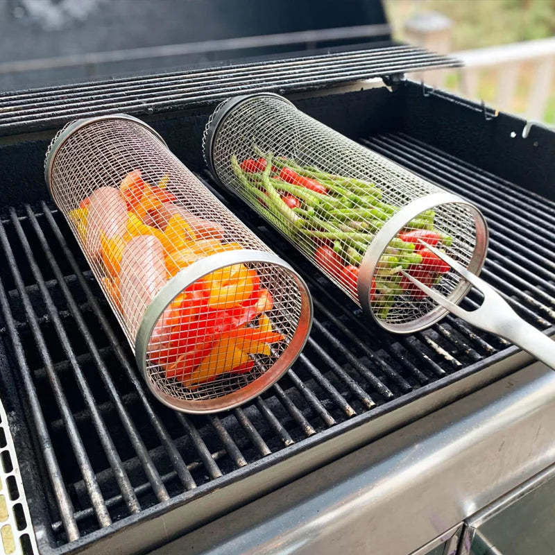 Rotating Grill Basket with 360-Degree Rotation and Stainless Steel for Rotisseries
