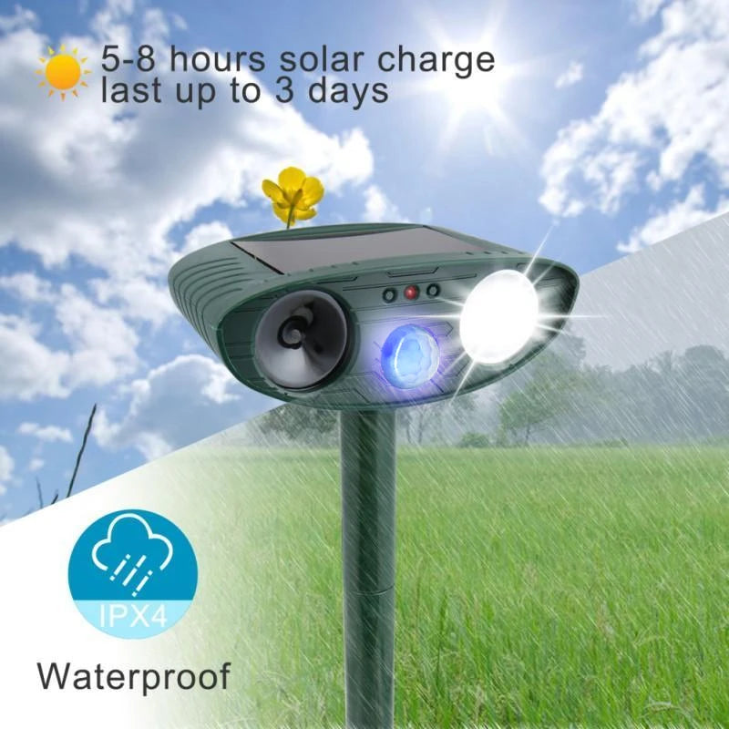 Ultrasonic Deer Deterrent with Solar Power and Motion Activation, 4-Pack for 2,400 Sq Ft Zolana