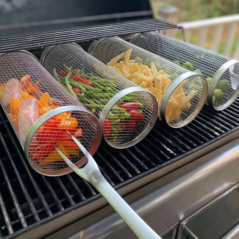 Rotating Grill Basket with 360-Degree Rotation and Stainless Steel for Rotisseries